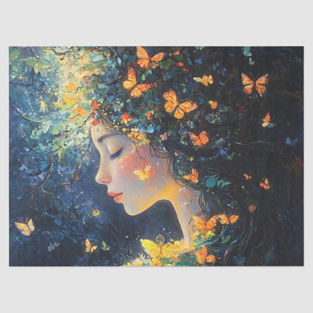 Enchanted Forest Goddess with Butterflies (5) Tissue Paper (Front)