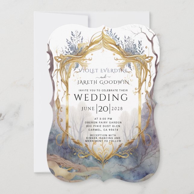 Enchanted Forest Gold Frame Wedding  Invitation (Front)