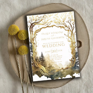 Enchanted Forest Gold Portal Wedding Invitation