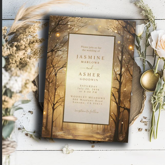 Enchanted Forest Gold Wedding Invitation (Creator Uploaded)