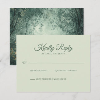 Enchanted Forest Green Wedding RSVP Card