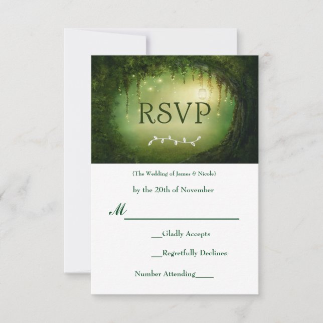 Enchanted Forest Green Wedding RSVP Response Card (Front)