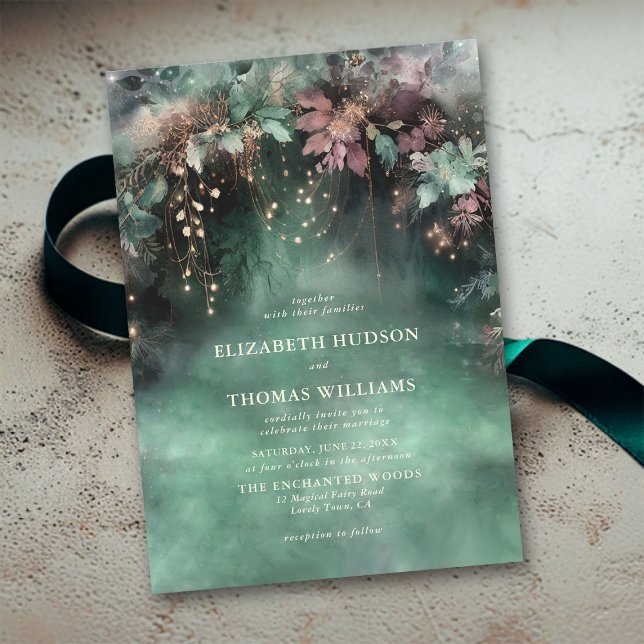 Enchanted Forest Greenery Arch Magical Wedding Invitation (enchanted forest wedding invitation elegant magical fairy garden foliage greenery overhanging vines )