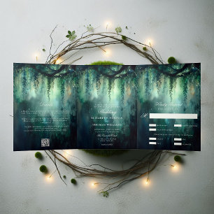 Enchanted Forest Greenery Fairy All in One Wedding Tri-Fold Invitation