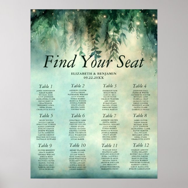 Enchanted Forest Greenery Wedding 12 Seating Chart (Front)