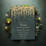 Enchanted Forest Hanging Gold Greenery Wedding Invitation<br><div class="desc">An illustration of tree branches with lush, wild greenery and hanging foliage, layered digitally with gold, over a glittering emerald green background, decorates this spring summer wedding invitation with an enchanted forest theme. An elegant, modern invitation for a fairytale wedding, it is the perfect wedding invitation for brides who love...</div>