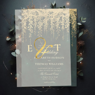Enchanted Forest Hanging Gold Greenery Wedding Vellum Invitations