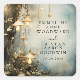 Enchanted Forest Hanging Lanterns Wedding Square Sticker