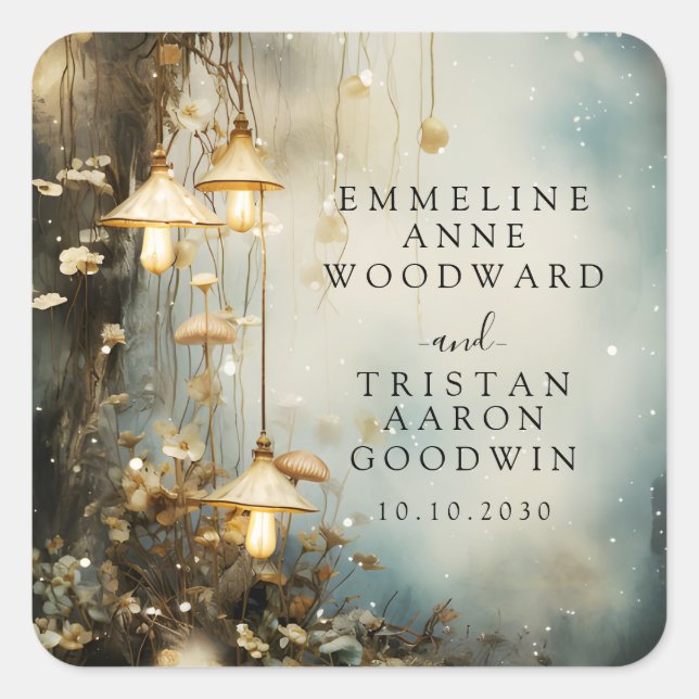 Enchanted Forest Hanging Lanterns Wedding Square Sticker (Front)