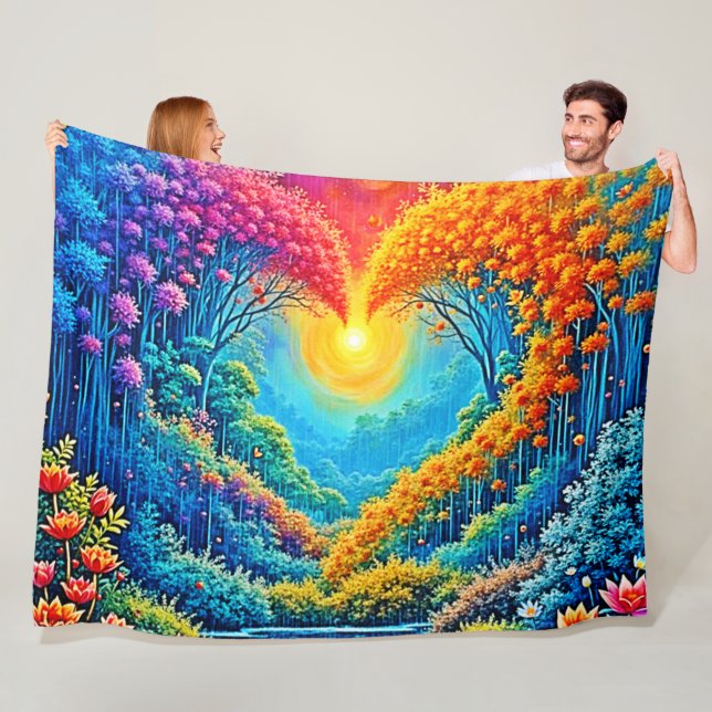Enchanted Forest Heart of Light Design Fleece Blanket (In Situ)