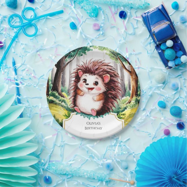 Enchanted Forest Hedgehog Birthday Paper Plate (Party)