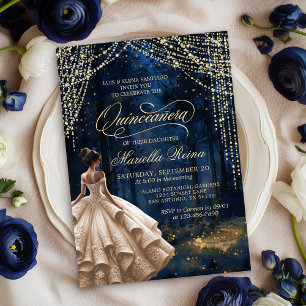 Enchanted Forest Ivory Champagne Quinceañera Invitation