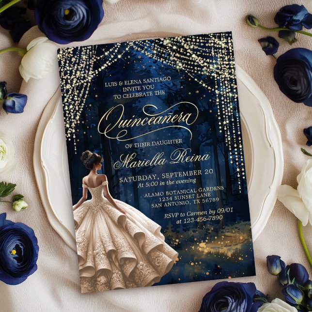 Enchanted Forest Ivory Champagne Quinceañera Invitation (Creator Uploaded)
