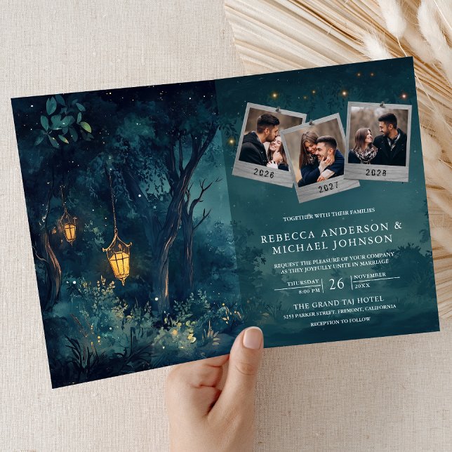 Enchanted Forest Lanterns Photo QR Code Wedding Invitation (Creator Uploaded)