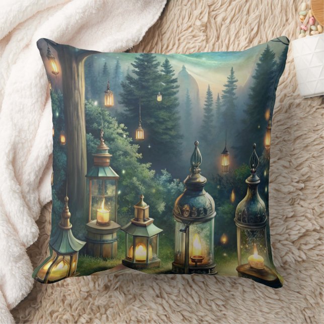 Enchanted Forest Lanterns Under Moonlight Cushion (Blanket)