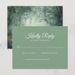 Enchanted Forest Light Green Wedding RSVP Card