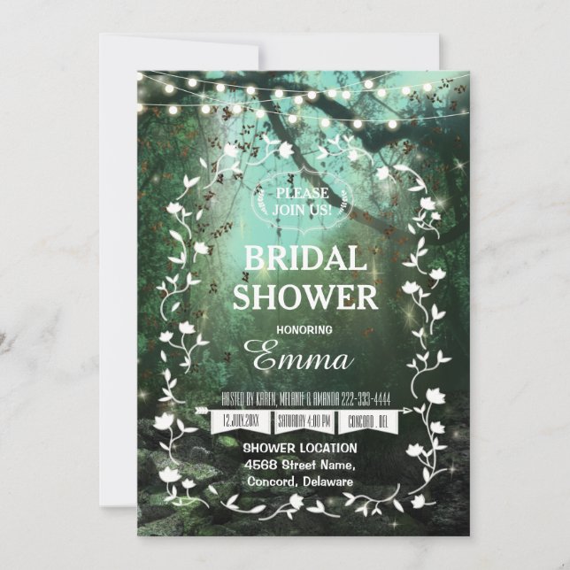 Enchanted Forest Lights Rustic Bridal Shower Invitation (Front)