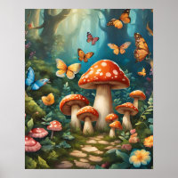 Enchanted Forest Magic Mushroom Butterflies Flower