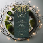 Enchanted Forest Magical Gold Foliage Wedding Menu<br><div class="desc">An elegant, modern classic wedding menu, featuring a whimsical watercolor illustration of lush foliage and vines layered digitally with gold over emerald green, sparkling with fairy lights and magic dust: an enchanted forest theme. An elegant, modern menu card for a fairytale wedding. Perfect for brides who love the fairytale forest...</div>