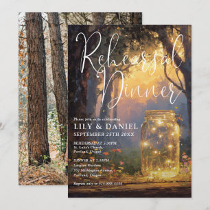 Enchanted Forest Mason Jar Photo Rehearsal Dinner Invitation
