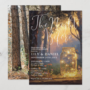 Enchanted Forest Mason Jar Photo Rehearsal Dinner Invitation