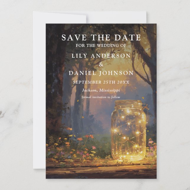 Enchanted Forest Mason Jar Photo Wedding Save The Date (Front)