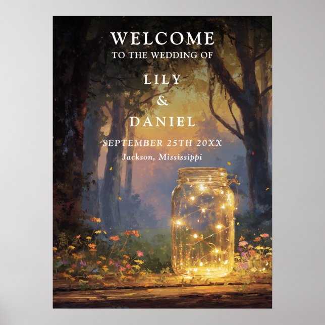 Enchanted Forest Mason Jar Wedding Welcome Sign (Front)