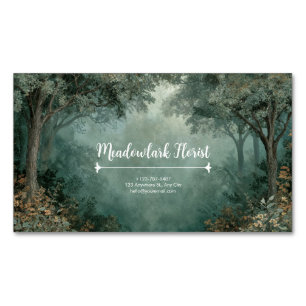 Enchanted Forest Misty Teal Green Painterly Magnetic Business Card