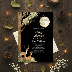 Enchanted Forest Moonlight Deer Baby Shower Invitation