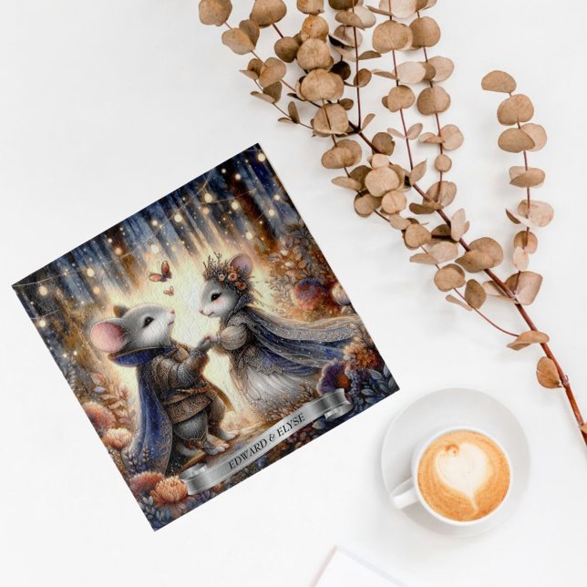 Enchanted Forest Mouse Wedding Cute Personalised Jigsaw Puzzle (Creator Uploaded)