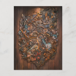 Enchanted Forest Mural on Wooden Wall Postcard