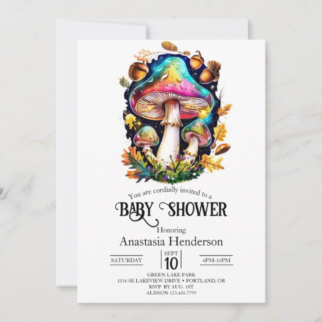Enchanted Forest Mushroom Baby Shower Invitation (Front)