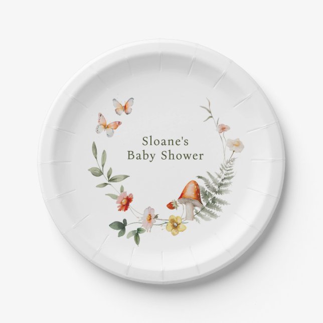 Enchanted Forest Mushroom Baby Shower Paper Plate (Front)