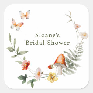 Enchanted Forest Mushroom Bridal Shower Square Sticker