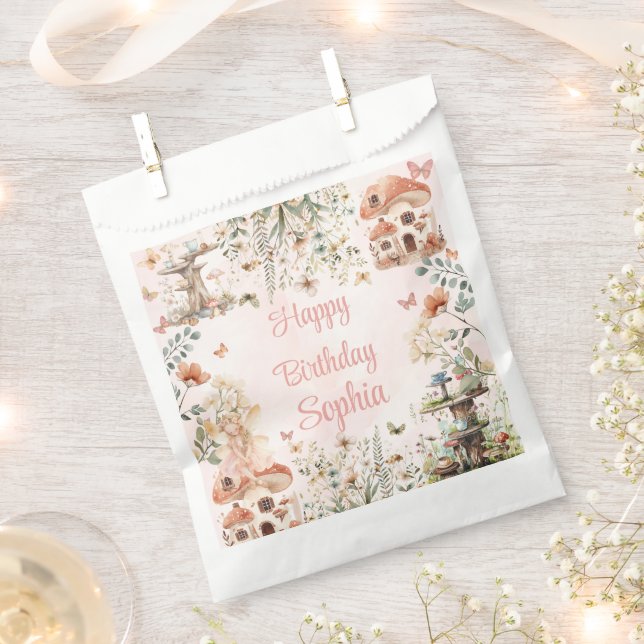 Enchanted Forest Mushroom Girl's First Birthday Favour Bags (Clipped)
