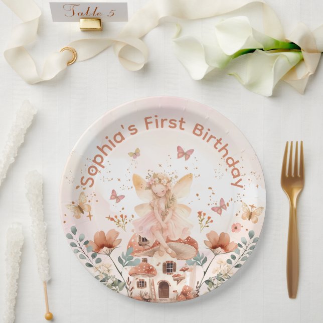 Enchanted Forest Mushroom Girl's First Birthday  Paper Plate (Wedding)