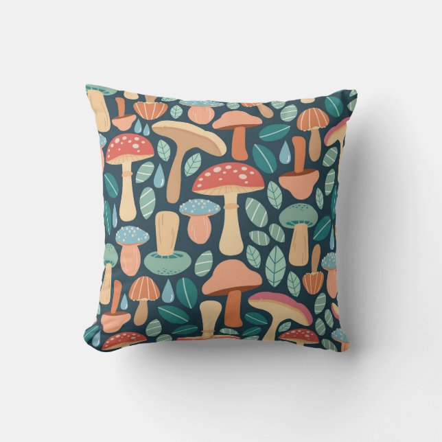 Enchanted Forest Mushroom Pattern Cushion (Front)