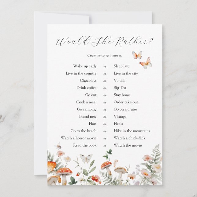 Enchanted Forest Mushroom Would She Rather Card (Front)