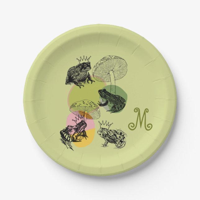 Enchanted Forest Mushrooms and Frogs Custom Paper Plate (Front)