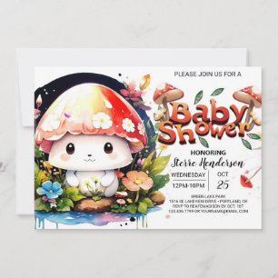 Enchanted Forest Mushrooms Baby Showe Invitation