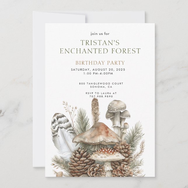 Enchanted Forest Mushrooms Kid's Birthday Party Invitation (Front)