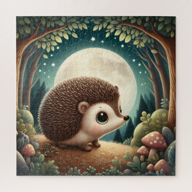 Enchanted Forest Night Hedgehog Moonlit Sanctuary Jigsaw Puzzle (Vertical)