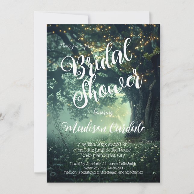 Enchanted Forest Oak Tree Fairy Lights Bridal Invitation (Front)