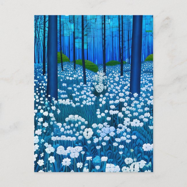 Enchanted Forest of White Wildflowers Postcard (Front)