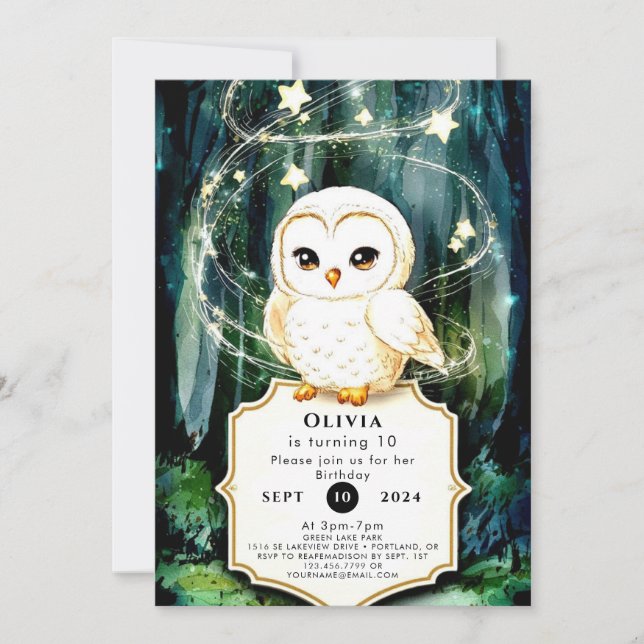 Enchanted Forest Owl Birthday Invitation (Front)