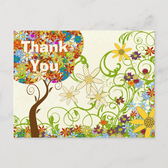 Enchanted Forest Patchwork Floral Fairy Tale Tree Announcement Postcard (Front)