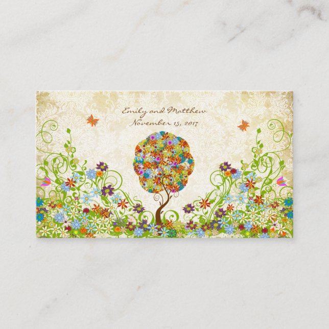 Enchanted Forest Patchwork Floral Fairy Tale Tree Enclosure Card (Front)
