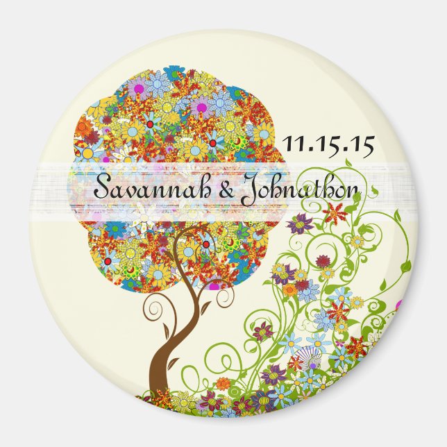 Enchanted Forest Patchwork Floral Fairy Tale Tree Magnet (Front)