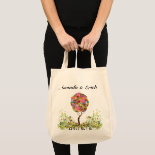 Enchanted Forest Patchwork Floral Fairy Tale Tree Tote Bag