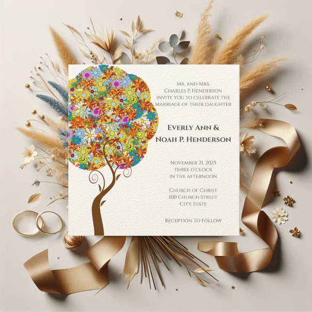 Enchanted Forest Patchwork Floral Fairytale Tree Invitation (Creator Uploaded)